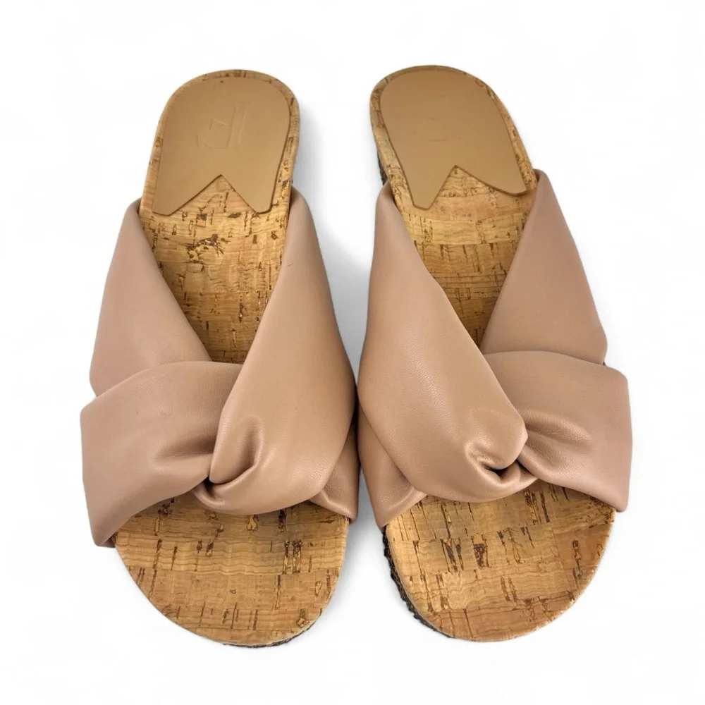 Flattered Lou Vegan Leather Beige Cork Slip On Sandals Slides  Women 37